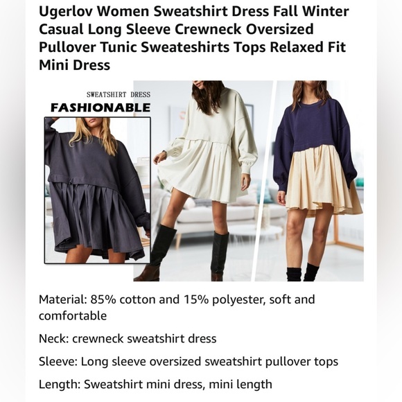 Ugerlov Womens Oversized Sweatshirt Dress Long Sleeve Size L - Picture 9 of 9